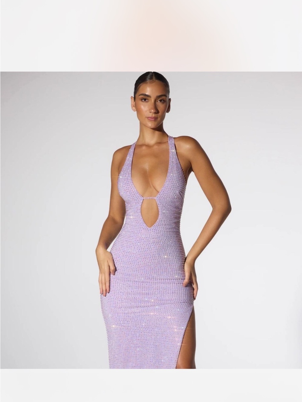 Oh Polly Lavender Crystal Cutout Bodycon Dress